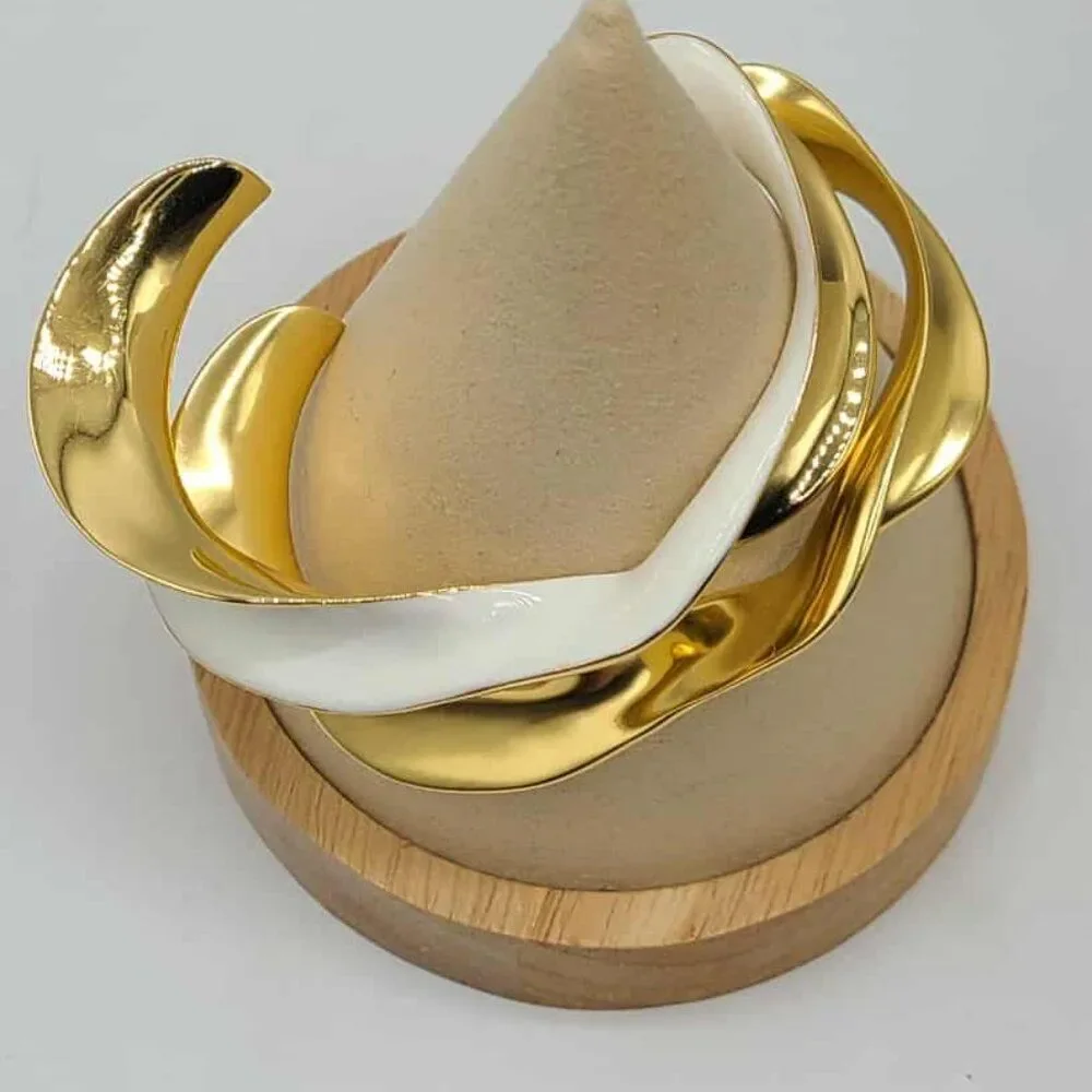 J Crew Gold tone Twisted Cuff Bracelet & White Enamel Gold Tone Twisted Cuff